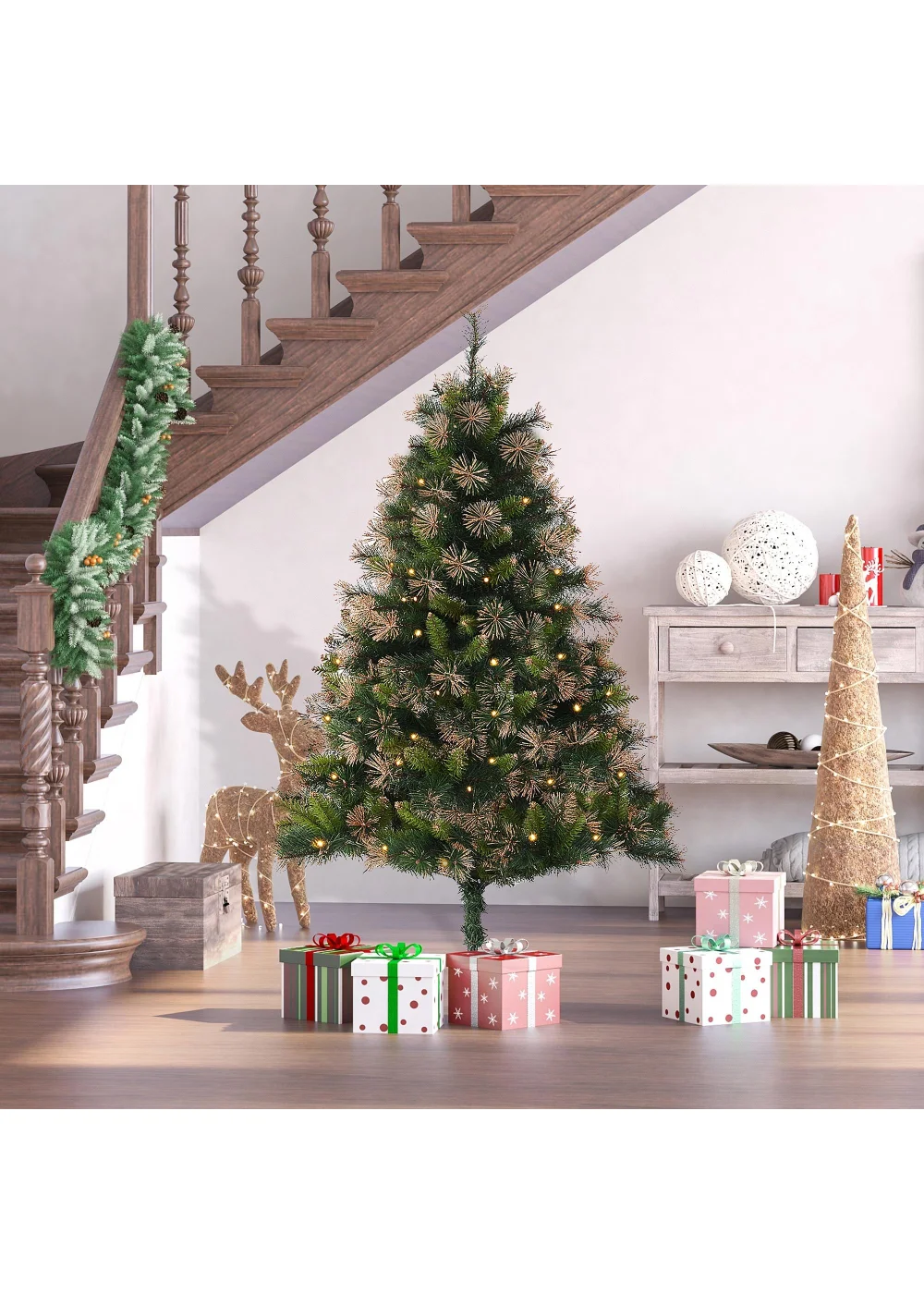 HOMCOM Pre-Lit Artificial Christmas Tree (5ft) - One Size Image 2