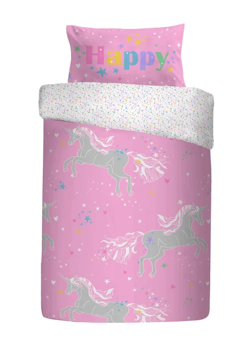 Bedlam Unicorn Glow Glow in the Dark Pink Duvet Cover Set - Single Image 4