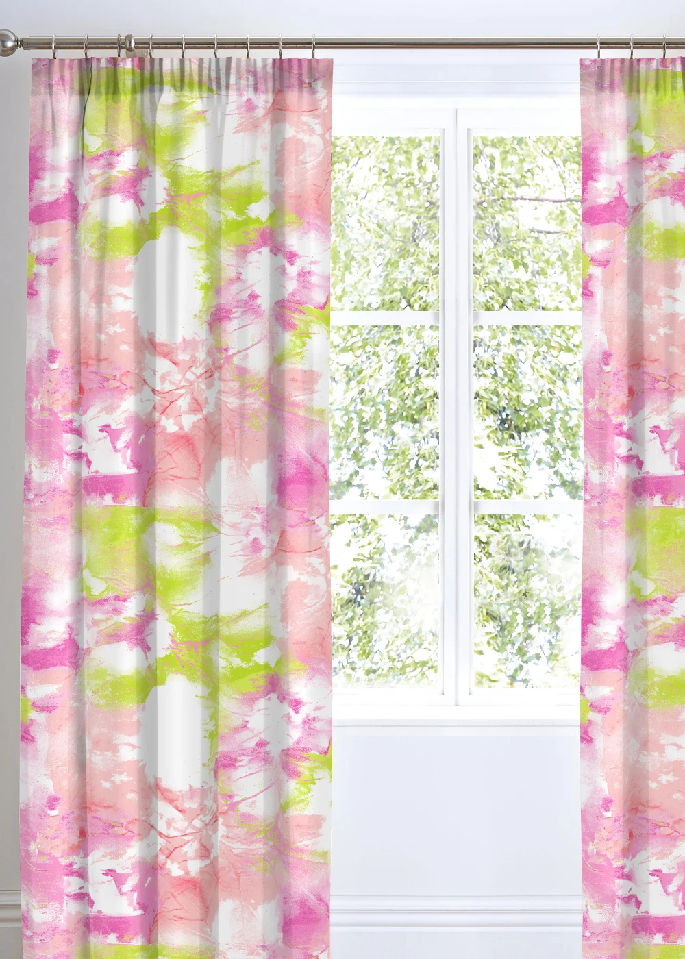 Bedlam Tye Dye Pink Pencil Pleat Curtains - 66W X 72D (168x183cm) Image 1