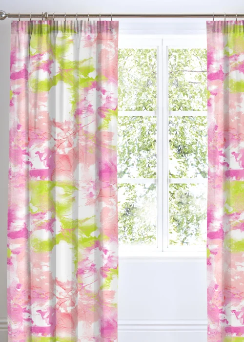 Bedlam Tye Dye Pink Pencil Pleat Curtains - 66W X 72D (168x183cm) Image 1