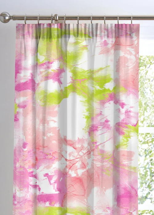 Bedlam Tye Dye Pink Pencil Pleat Curtains - 66W X 72D (168x183cm) Image 2