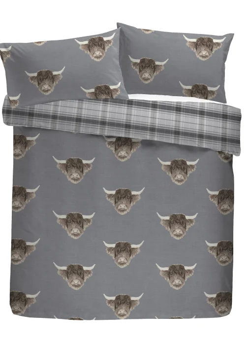 Fusion Highland Cow Grey Duvet Cover Set - Single Image 5