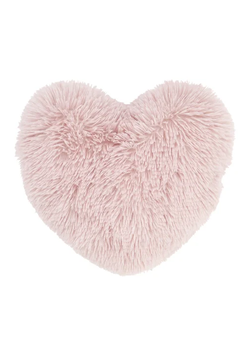 Catherine Lansfield Cuddly Deep Pile Faux Fur Heart Shaped Cushion Blush Pink - One Size Image 1