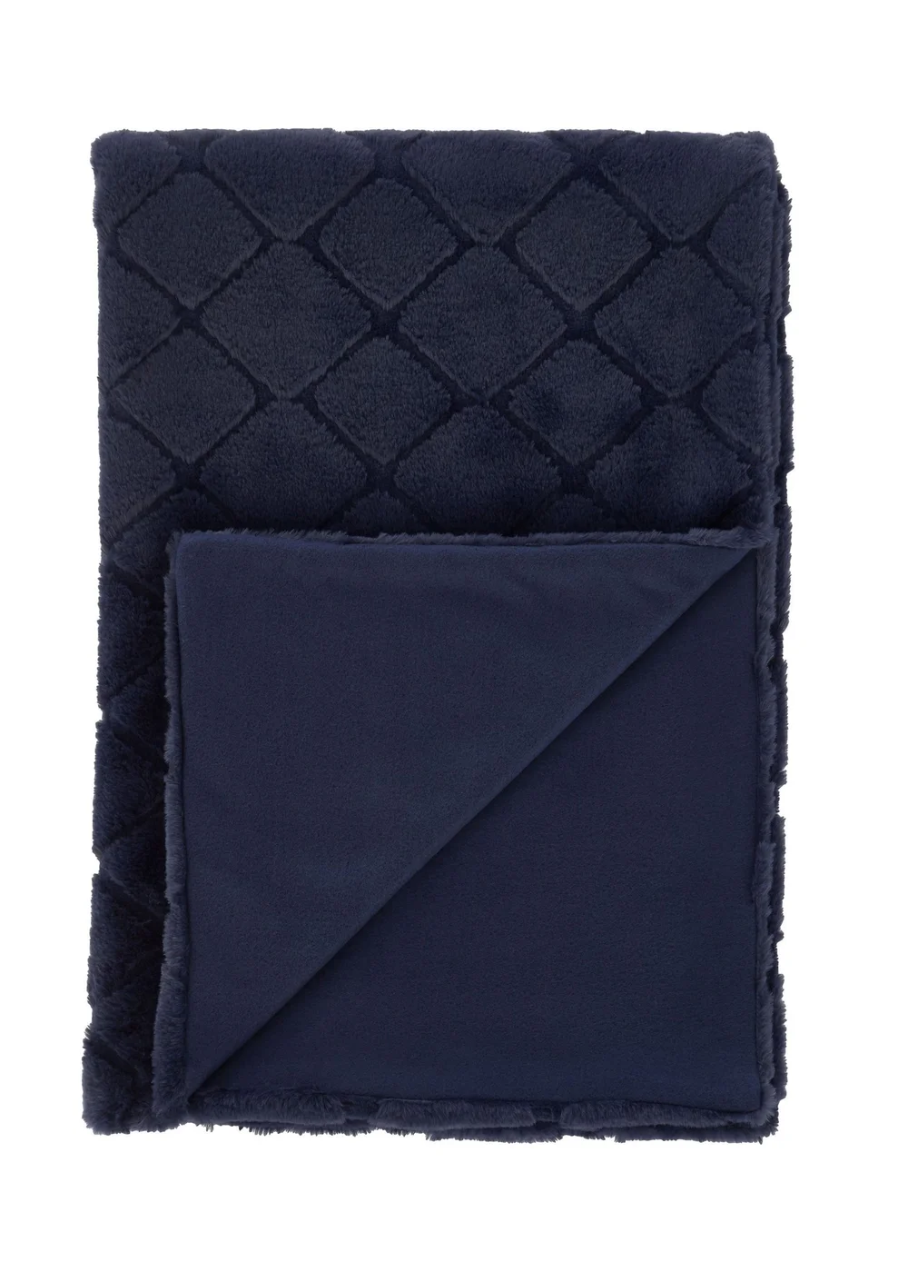 Catherine Lansfield Cosy Diamond Faux Fur Soft 130x170cm Blanket Throw Navy Blue - One Size Image 3