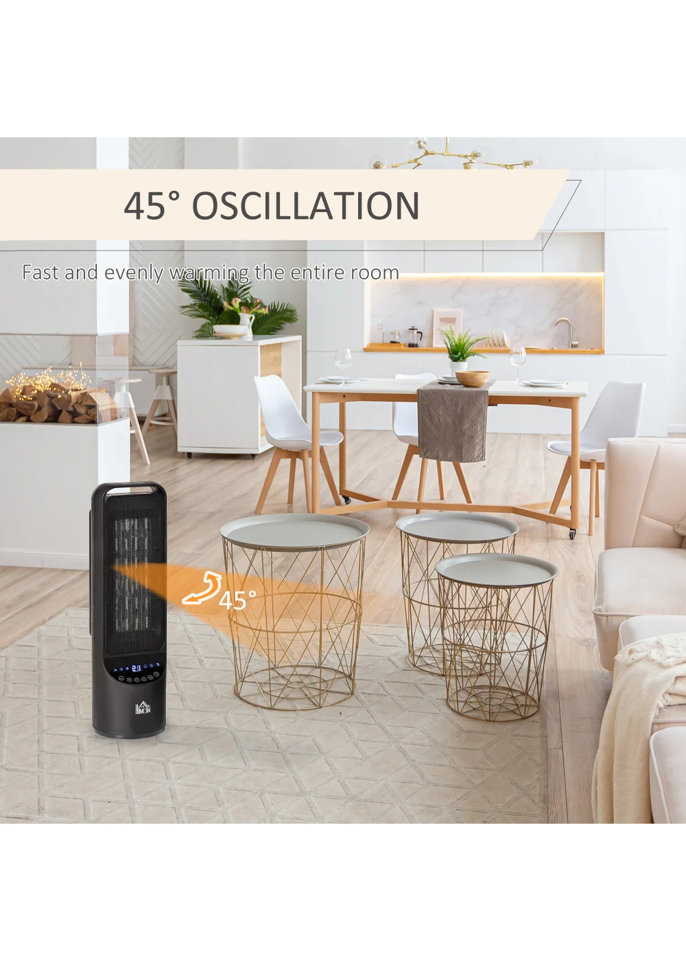 HOMCOM Indoor Tabletop Ceramic Space Heater (60cm x 15.5cm) - One Size Image 4