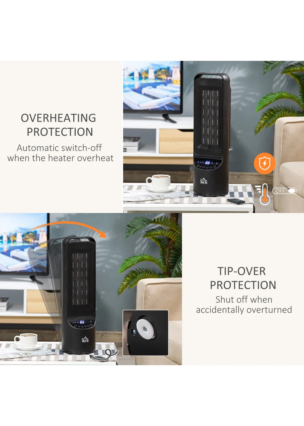 HOMCOM Indoor Tabletop Ceramic Space Heater (60cm x 15.5cm) - One Size Image 5