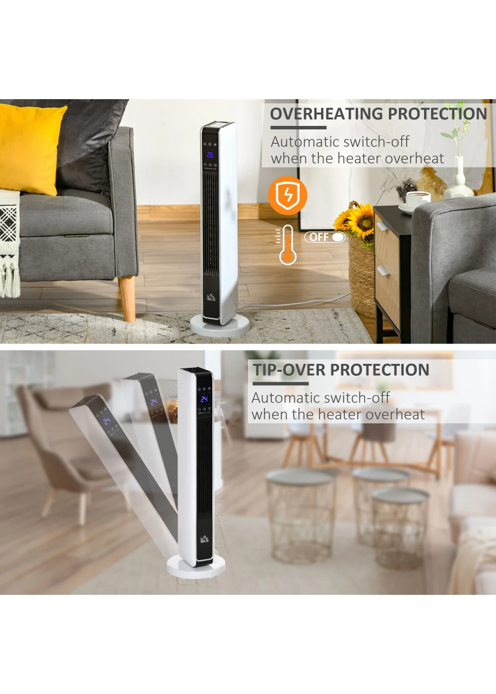 HOMCOM Indoor Tower Ceramic Space Heater (21cm x 21cm x 73cm) - No Size Image 5