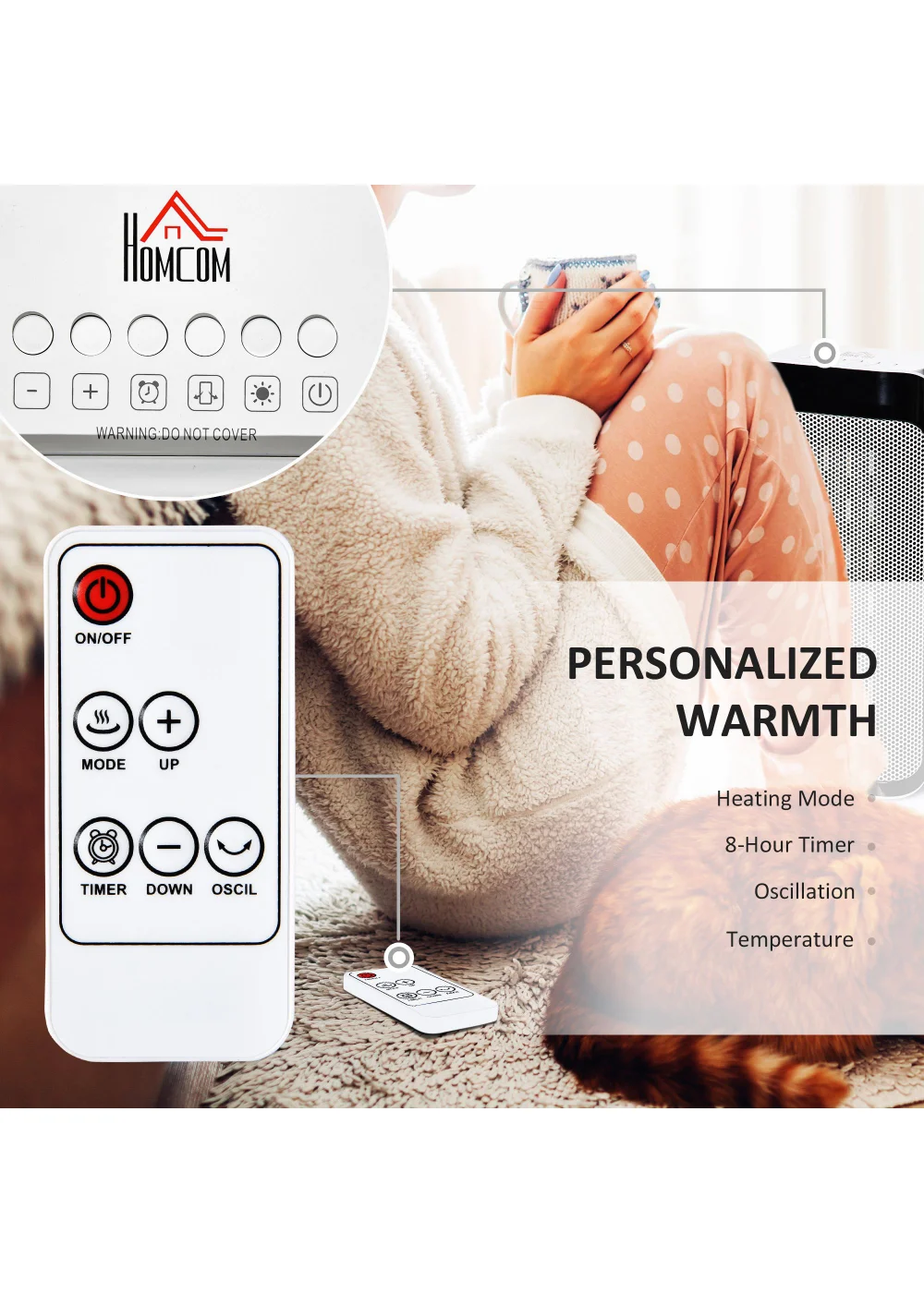 HOMCOM Oscillating Ceramic Space Heater (17cm x 13cm x 41.5cm) - One Size Image 5