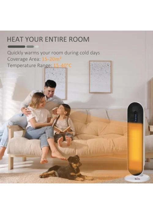 HOMCOM Portable Oscillating Tower Ceramic Heater (21cm x 21cm x 63.5cm) - No Size Image 4