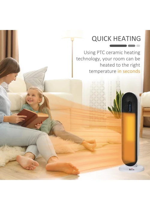 HOMCOM Portable Oscillating Tower Ceramic Heater (21cm x 21cm x 63.5cm) - No Size Image 5