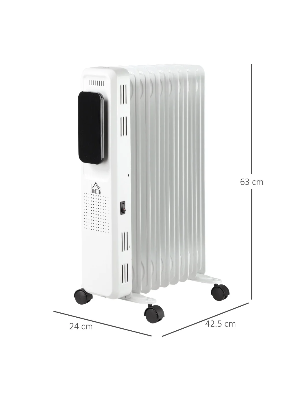 HOMCOM Oil Filled Nine Fin Portable Radiator (42.5cm x 24cm x 63cm) - One Size Image 3