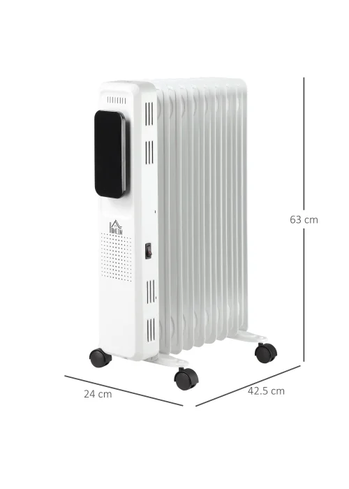 HOMCOM Oil Filled Nine Fin Portable Radiator (42.5cm x 24cm x 63cm) - One Size Image 3