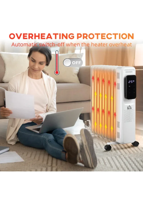 HOMCOM Oil Filled Nine Fin Portable Radiator (42.5cm x 24cm x 63cm) - One Size Image 4