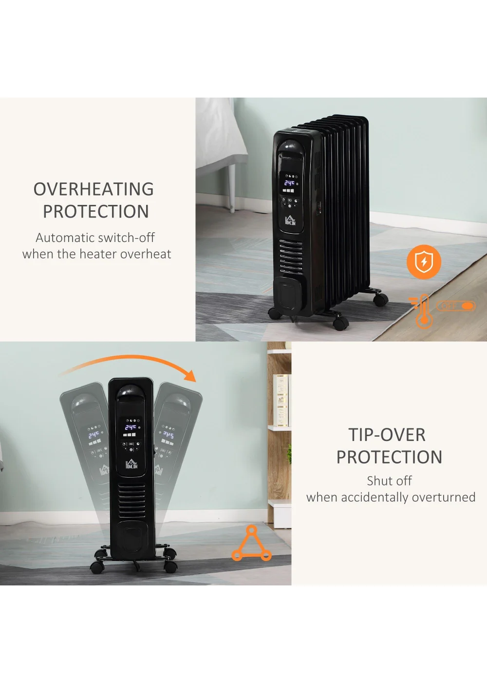 HOMCOM Oil Filled Radiator Electric Heater (44.5cm x 24cm x 64cm) - No Size Image 4