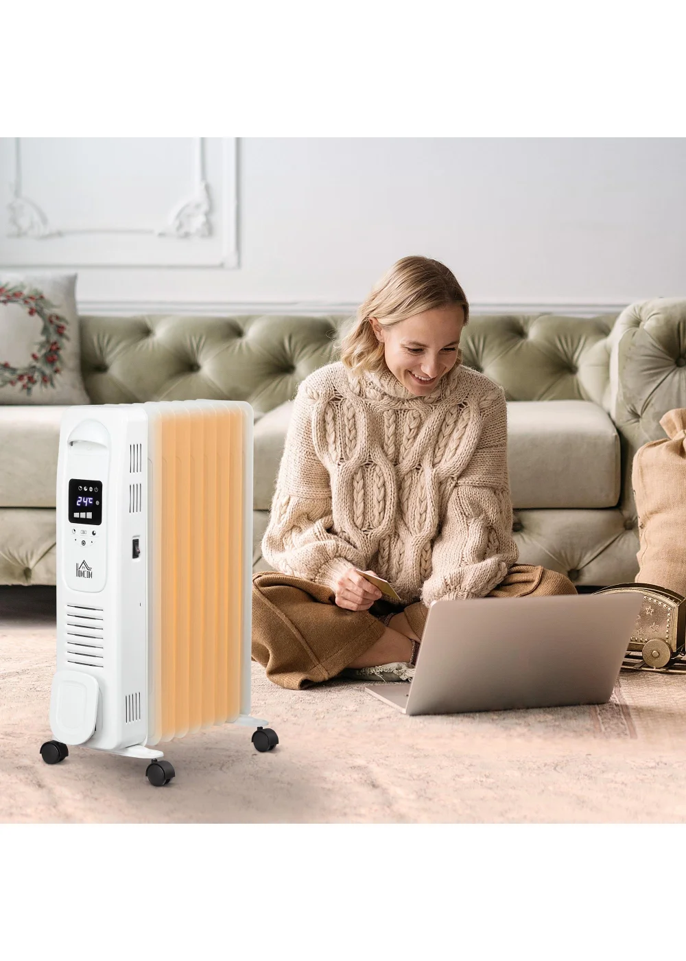 HOMCOM Oil Filled Radiator Electric Heater (44.5cm x 24cm x 64cm) - No Size Image 2