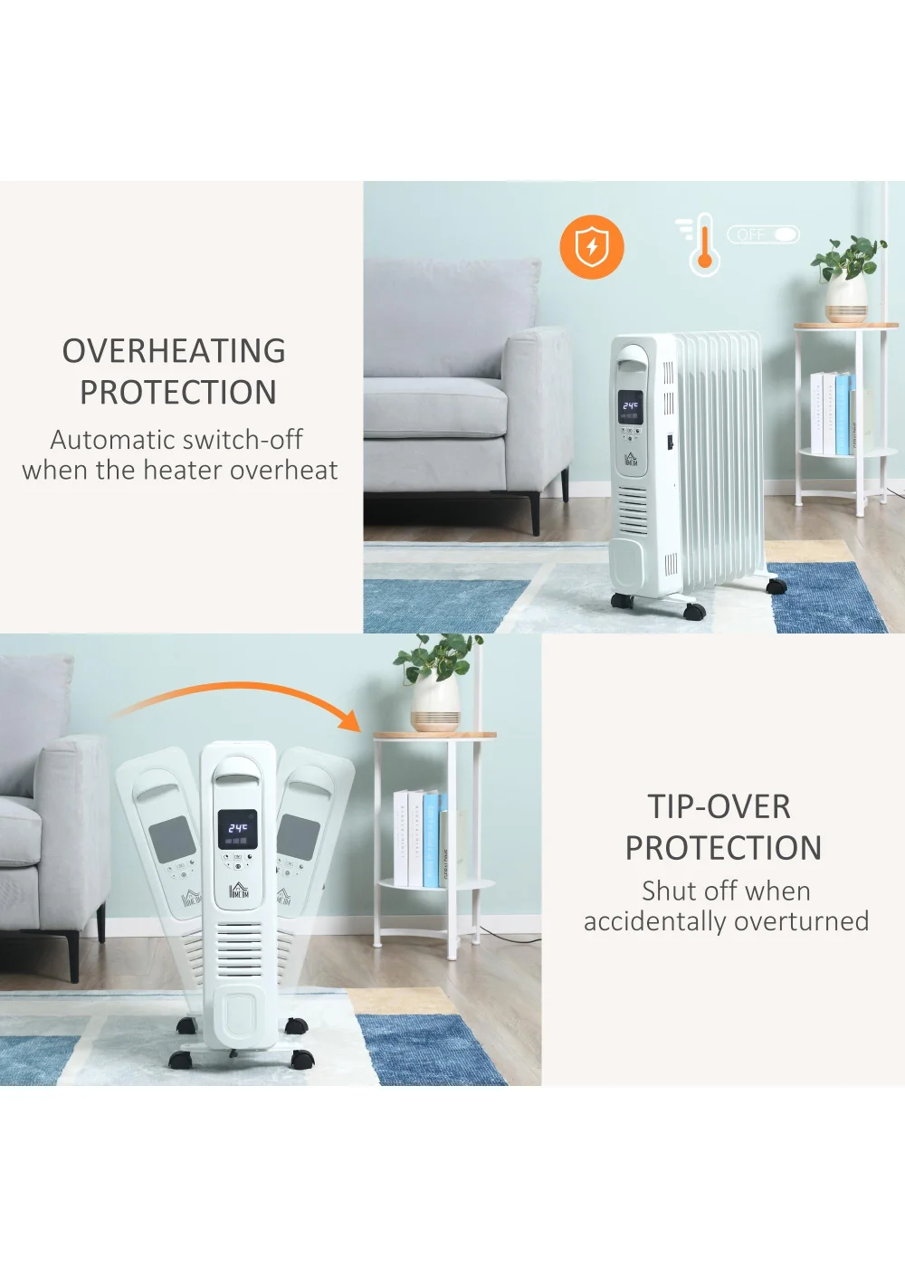 HOMCOM Oil Filled Radiator Electric Heater (44.5cm x 24cm x 64cm) - No Size Image 4