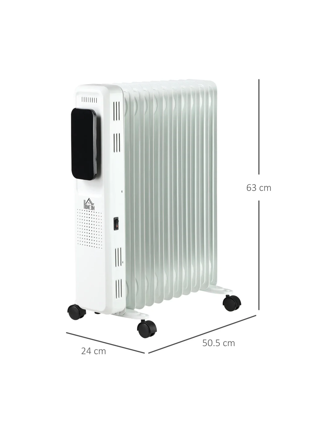 HOMCOM 2500W Oil Filled 11 Fin Portable Radiator (63cm x 50.5cm x 24cm) - One Size Image 3