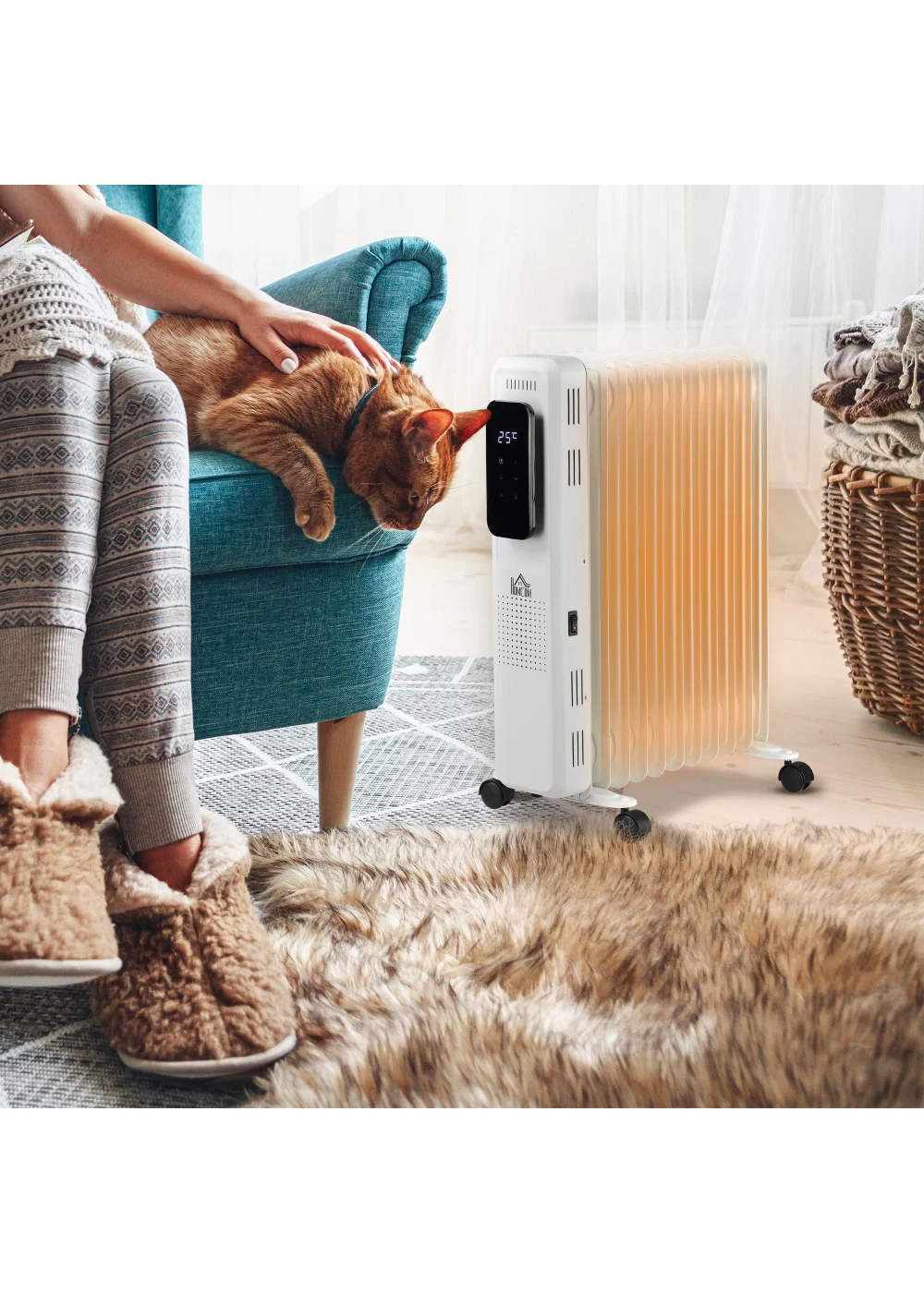 HOMCOM 2500W Oil Filled 11 Fin Portable Radiator (63cm x 50.5cm x 24cm) - One Size Image 2