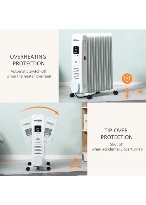 HOMCOM 2500W Oil Filled Portable Radiator Heater (64cm x 53cm x 24cm) - One Size Image 4