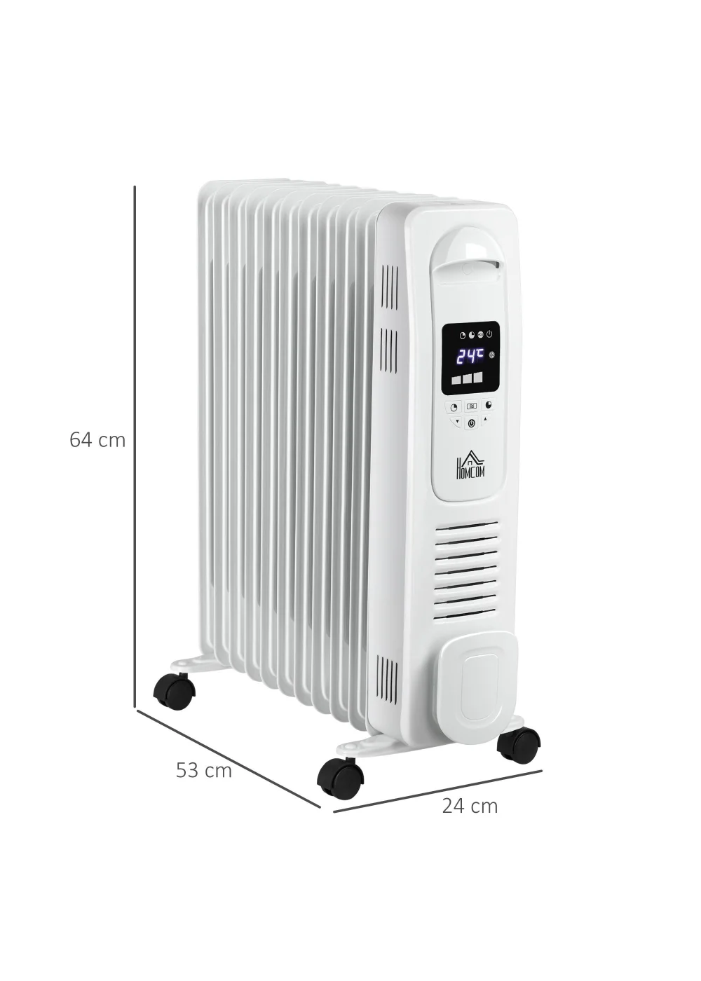 HOMCOM 2500W Oil Filled Portable Radiator Heater (64cm x 53cm x 24cm) - One Size Image 3