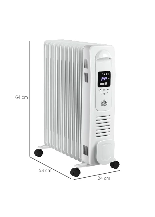 HOMCOM 2500W Oil Filled Portable Radiator Heater (64cm x 53cm x 24cm) - One Size Image 3