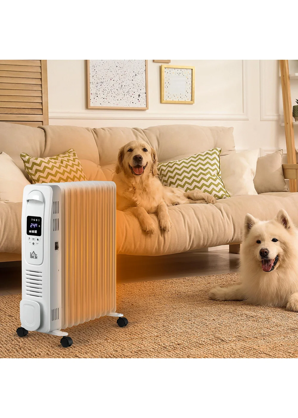 HOMCOM 2500W Oil Filled Portable Radiator Heater (64cm x 53cm x 24cm) - One Size Image 2