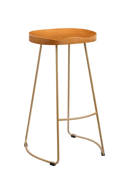 LPD Furniture Bailey Pine Wood Seat Gold Effect Leg Bar Stool (760x455x475mm) - No Size Image 1