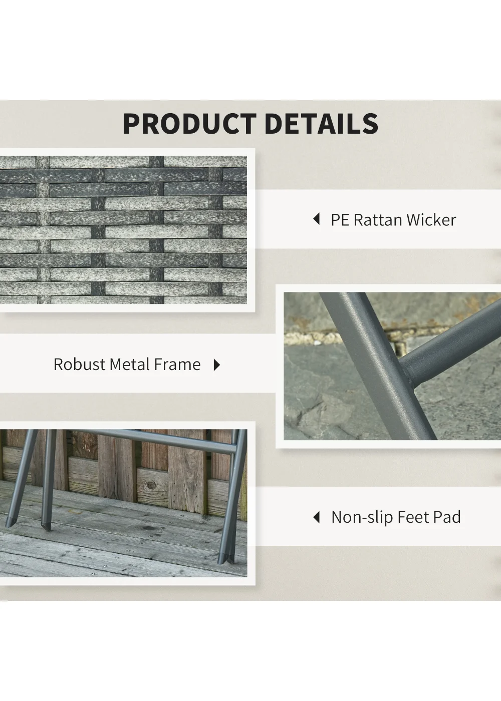 Outsunny 3 Pieces Outdoor Rattan Bistro Set PE - No Size Image 4