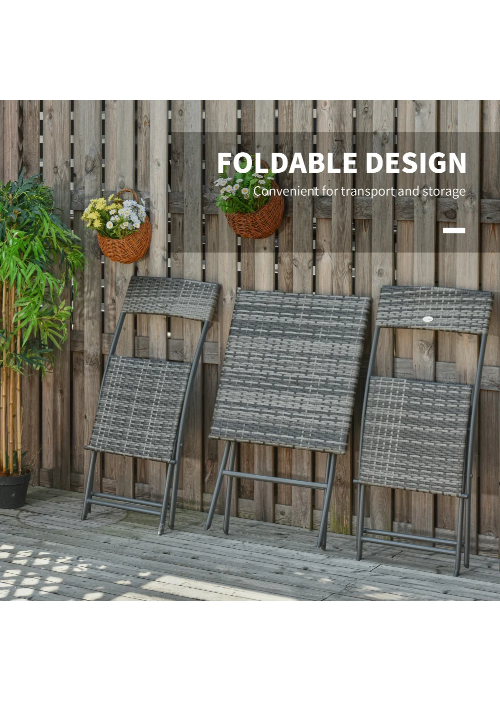 Outsunny 3 Pieces Outdoor Rattan Bistro Set PE - No Size Image 5