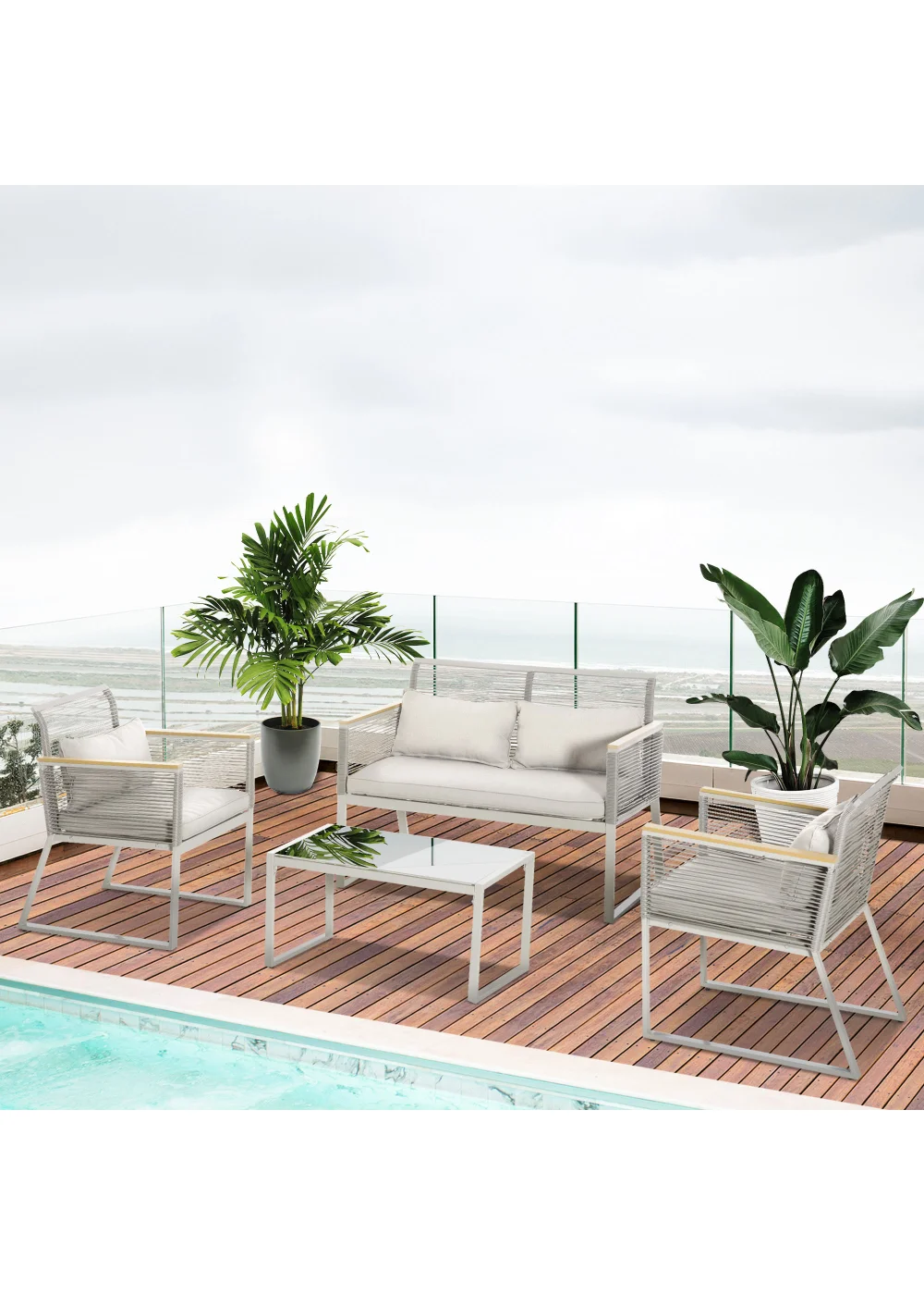 Outsunny 4 Piece Rope Rattan Effect Outdoor Furniture Set - No Size Image 1