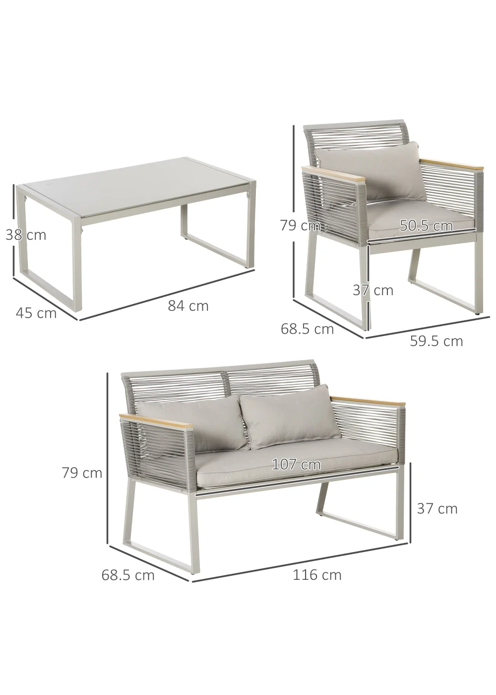 Outsunny 4 Piece Rope Rattan Effect Outdoor Furniture Set - No Size Image 3