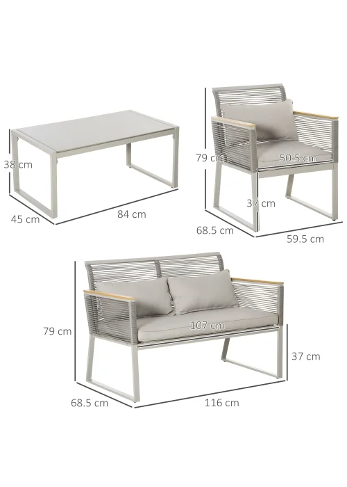 Outsunny 4 Piece Rope Rattan Effect Outdoor Furniture Set - No Size Image 3
