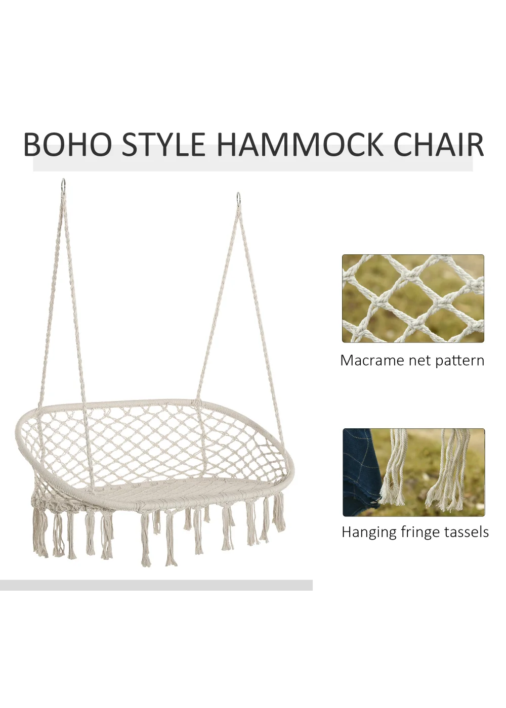 Outsunny 2-Seater Hanging Hammock Chair with Soft Cushion for Patio, Garden, Balcony, Living Room - No Size Image 4