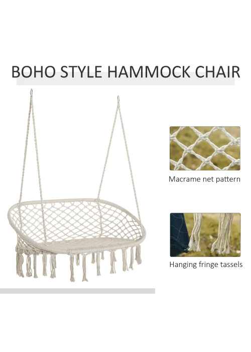 Outsunny 2-Seater Hanging Hammock Chair with Soft Cushion for Patio, Garden, Balcony, Living Room - No Size Image 4