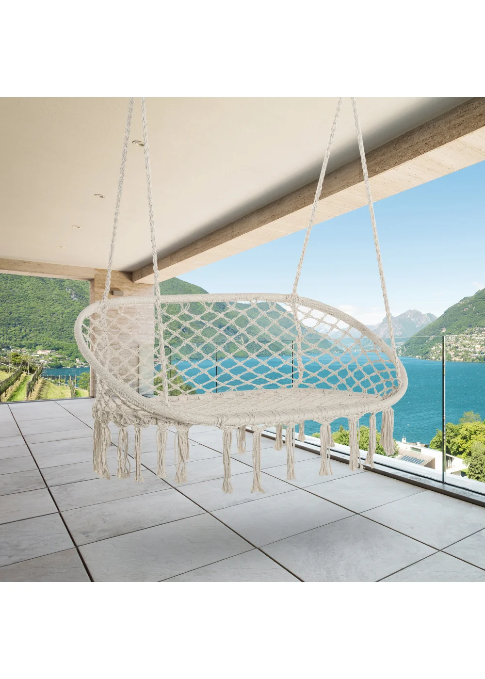 Outsunny 2-Seater Hanging Hammock Chair with Soft Cushion for Patio, Garden, Balcony, Living Room - No Size Image 1