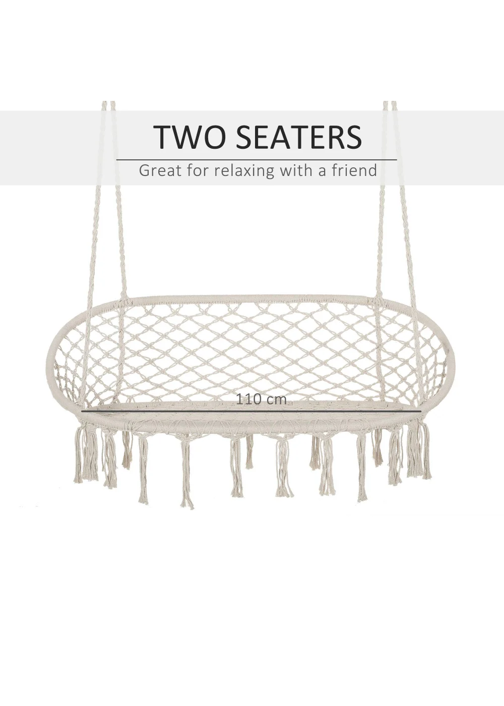 Outsunny 2-Seater Hanging Hammock Chair with Soft Cushion for Patio, Garden, Balcony, Living Room - No Size Image 5