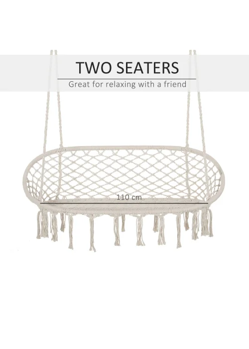 Outsunny 2-Seater Hanging Hammock Chair with Soft Cushion for Patio, Garden, Balcony, Living Room - No Size Image 5