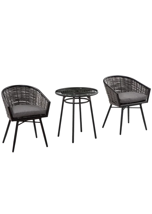 Outsunny 3 Piece Resin Wicker Bistro Outdoor Furniture Set - One Size Image 2