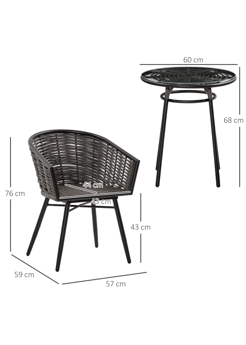 Outsunny 3 Piece Resin Wicker Bistro Outdoor Furniture Set - One Size Image 3