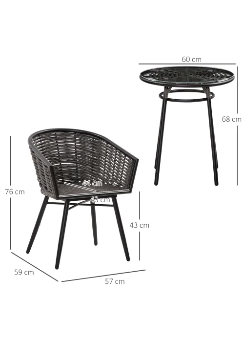 Outsunny 3 Piece Resin Wicker Bistro Outdoor Furniture Set - One Size Image 3