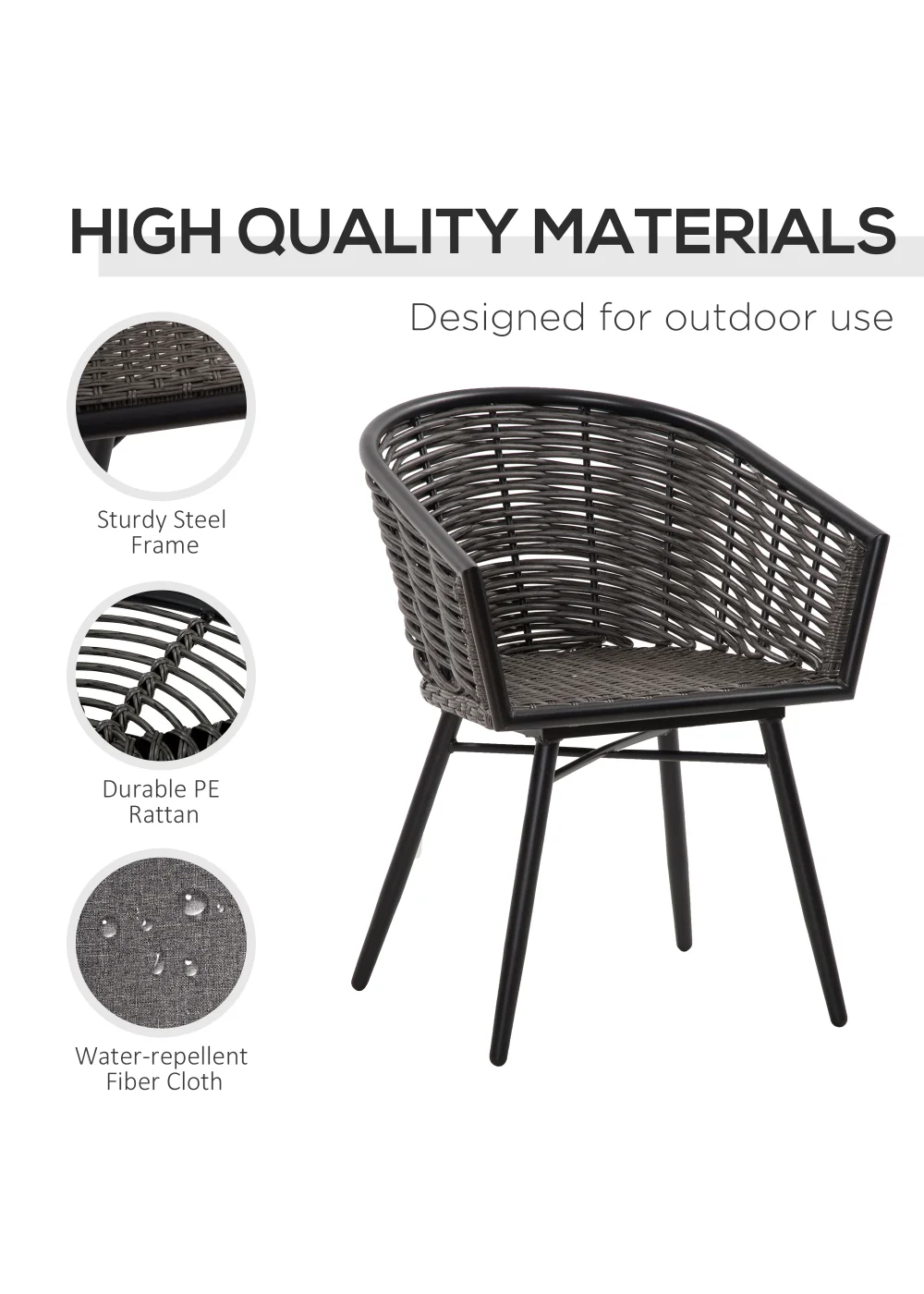 Outsunny 3 Piece Resin Wicker Bistro Outdoor Furniture Set - One Size Image 4