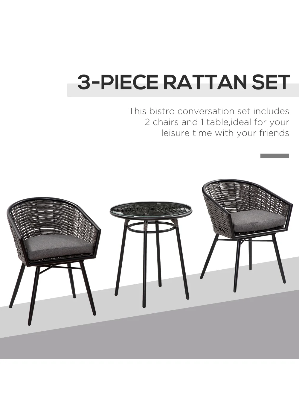 Outsunny 3 Piece Resin Wicker Bistro Outdoor Furniture Set - One Size Image 5
