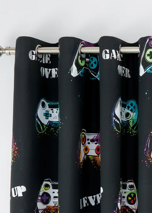 Catherine Lansfield Game Over Fully Reversible Eyelet Curtains Black - 66W X 72D (168x183cm) Image 3