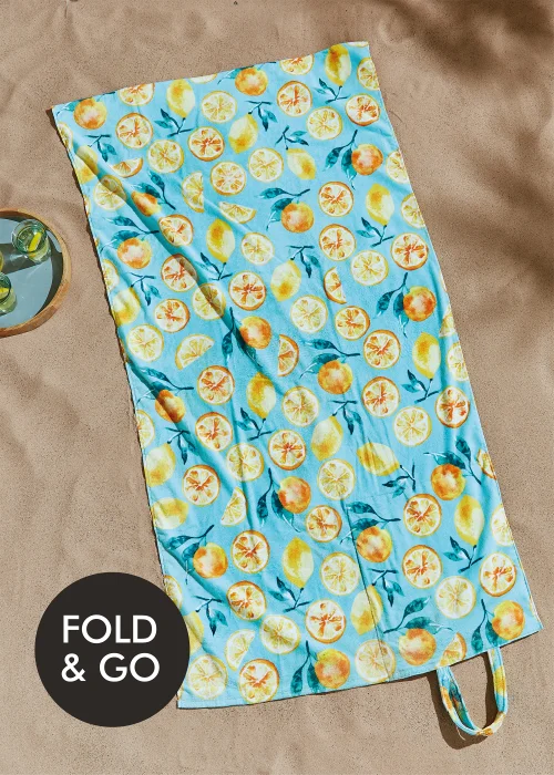 Catherine Lansfield Summer Fruits Cotton Beach Towel in a Bag - 90W x 160D(cm) Image 1