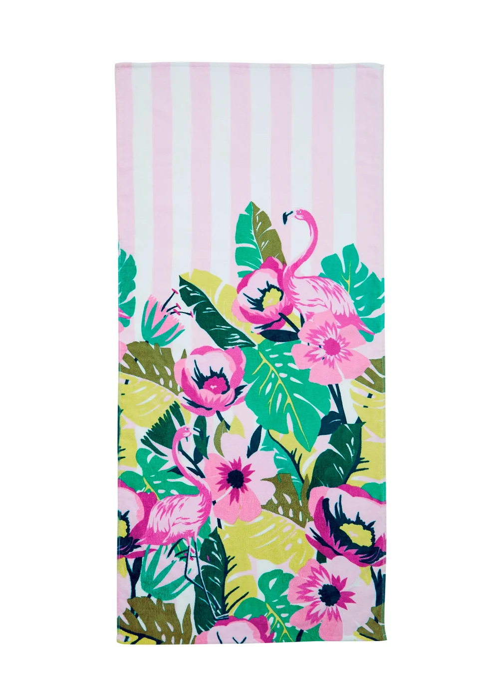 Sassy B Tropical Flamingo Stripe Cotton Beach Towel - One Size Image 1
