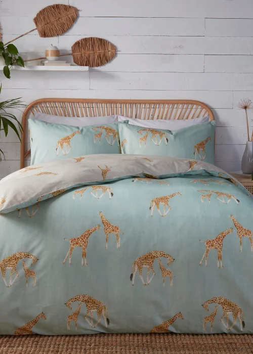 Fusion Milo Giraffe Blue Reversible Duvet Cover Set - Single Image 1