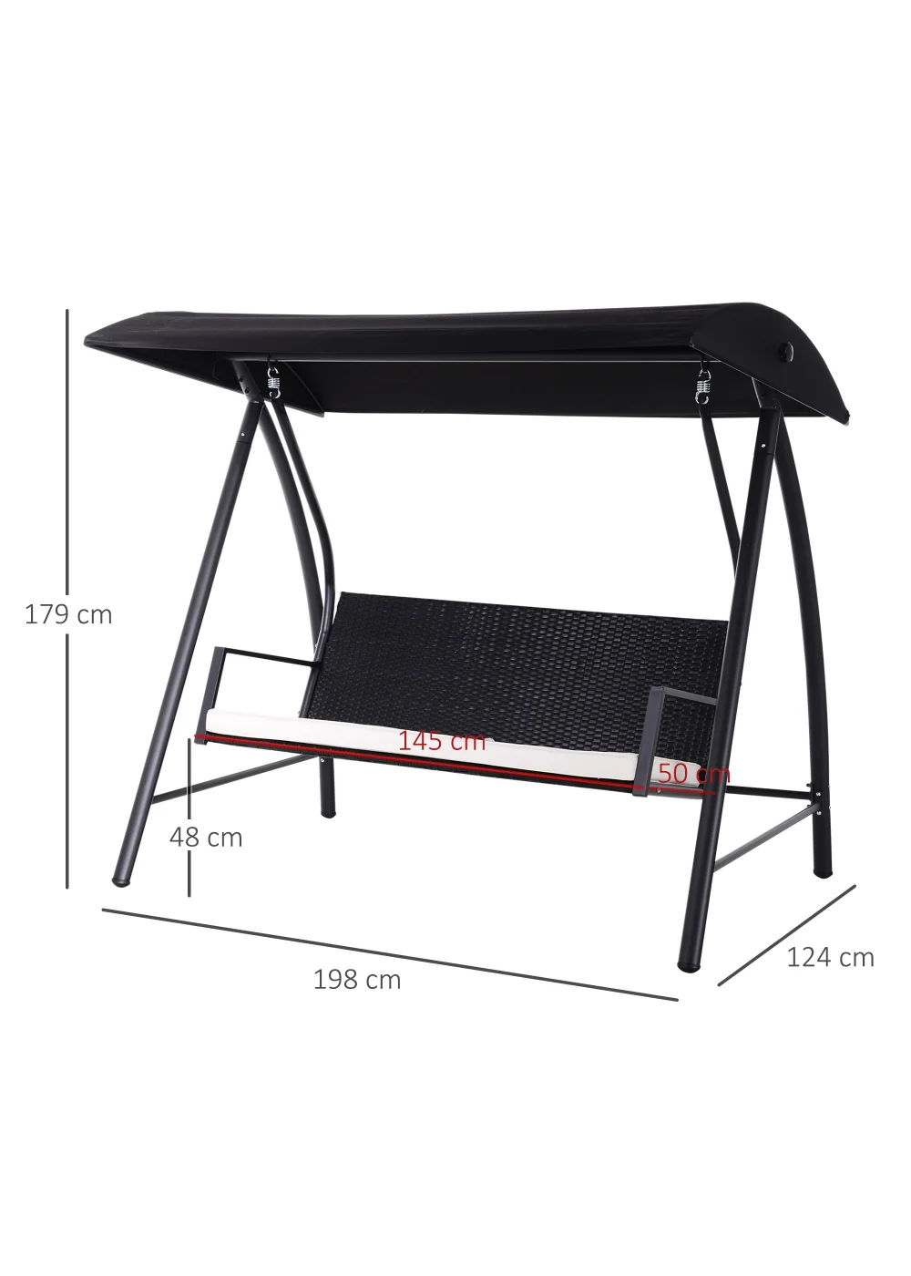 Outsunny 3 Seater Garden Rattan Swing Chair Hammock - One Size Image 3