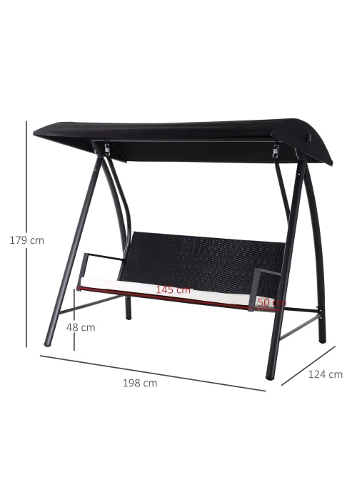 Outsunny 3 Seater Garden Rattan Swing Chair Hammock - One Size Image 3