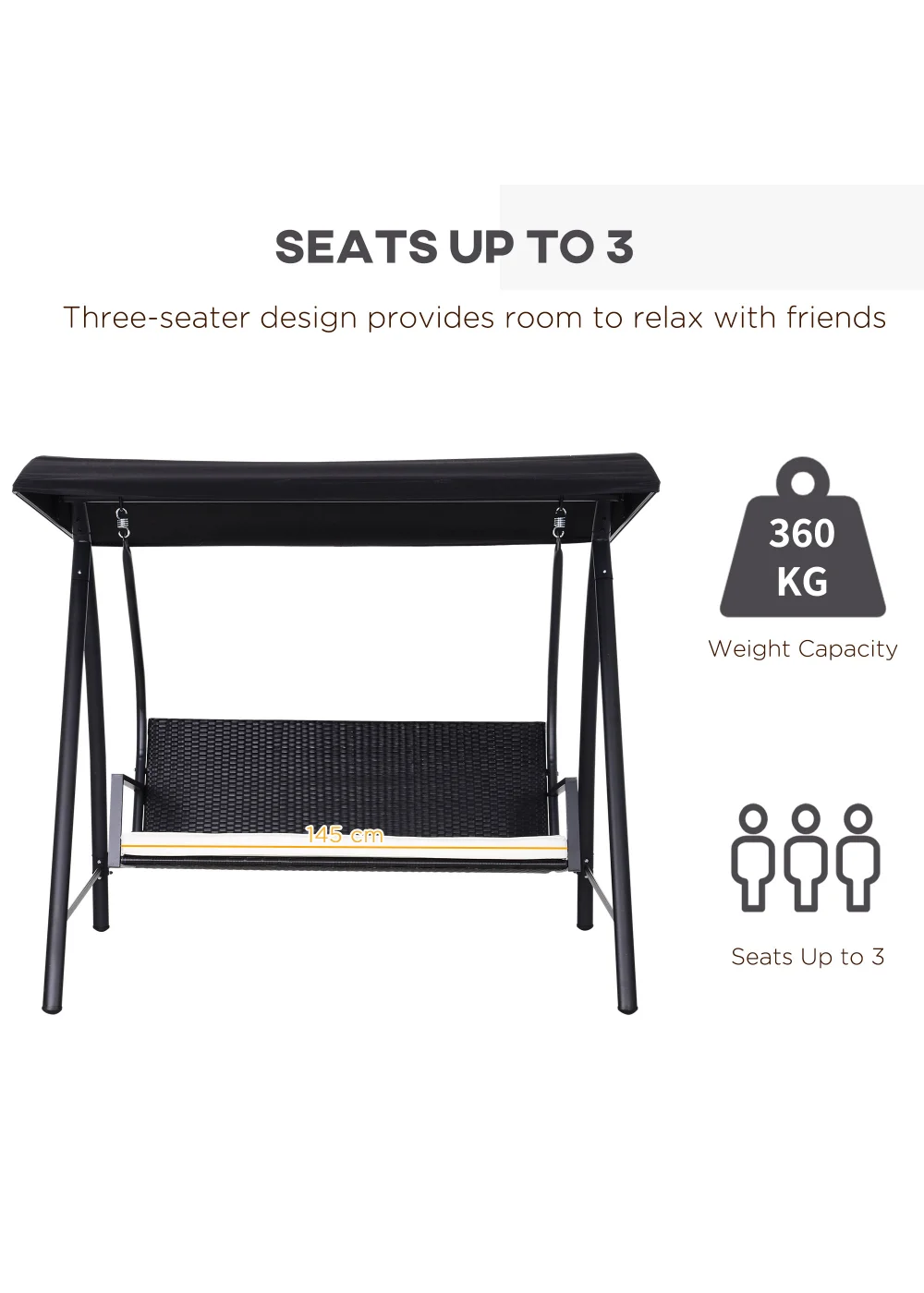 Outsunny 3 Seater Garden Rattan Swing Chair Hammock - One Size Image 5