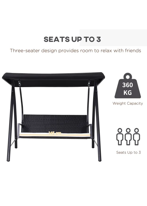 Outsunny 3 Seater Garden Rattan Swing Chair Hammock - One Size Image 5